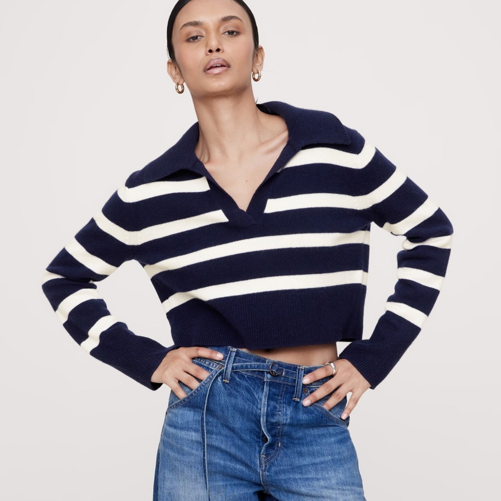 Banana Republic cashmere cropped rugby stripe sweater